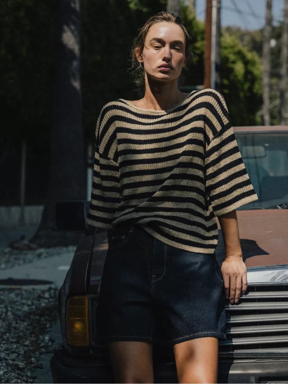 Zara Black and Cream Striped sweater